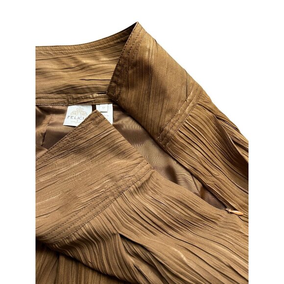 Vtg Felicia & Co. Bronze Pleated A-Line Midi Skirt Tiered Hem Y2K Formal Sz 12 - Picture 7 of 8